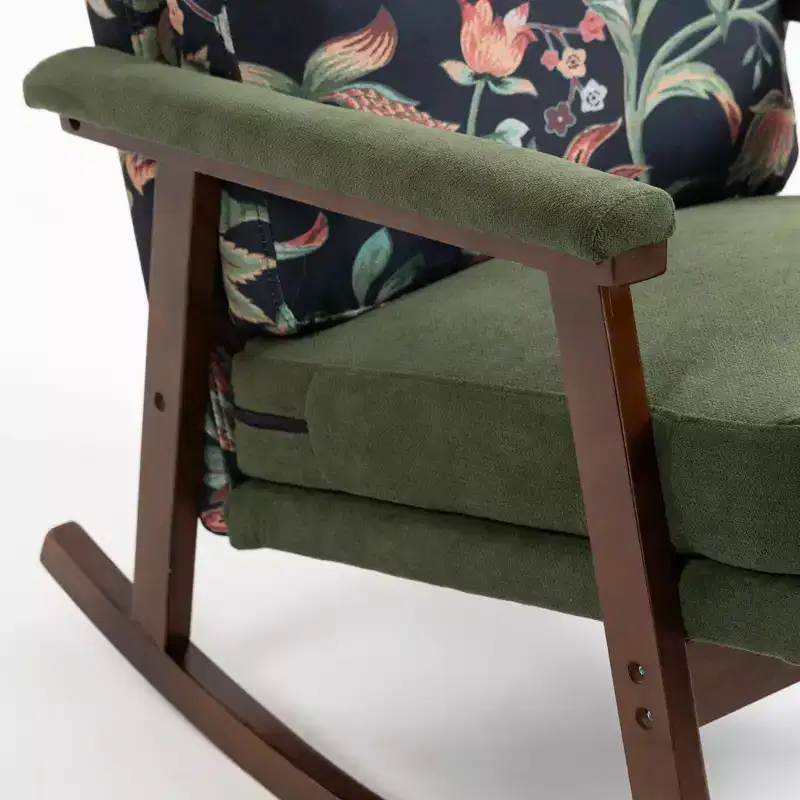 GDFStudio Ellowyn Mid Century Modern Wood Upholstered Accent Rocking Chair