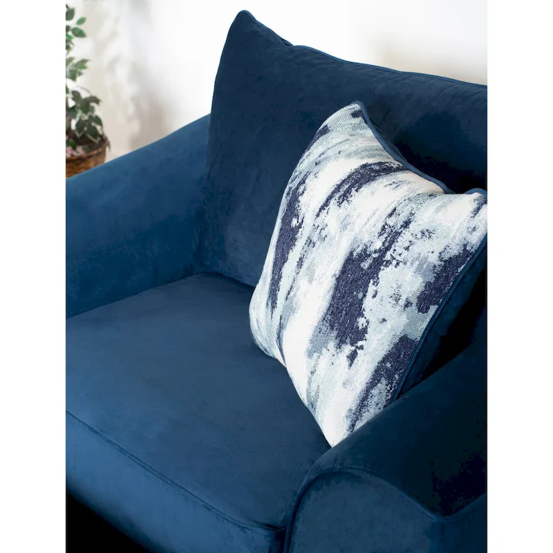 Roundhill Furniture Camero Fabric Pillowback Navy Blue Chair/Ottoman Set