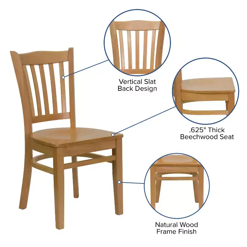 Vertical Slat Back Wooden Restaurant Chair
