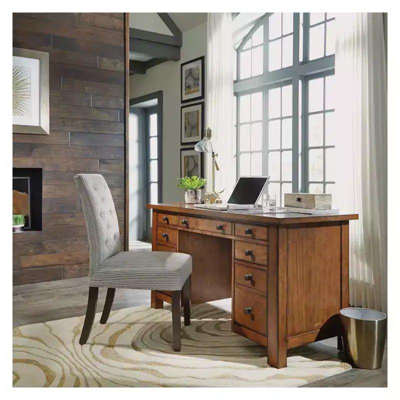 Tahoe Executive Pedestal Desk - Aged Maple - Home Styles: Hardwood, Mid-Century Modern Office Furniture