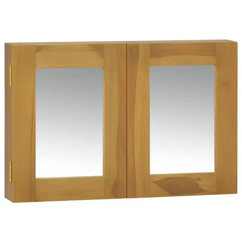 vidaXL Mirror Cabinet with Solid Teak Wood Frame - Hallway Mirror with Additional Storage Space - Wall Mounted Unit - Dimensions: 23.6 x 3.9 x 15.7
