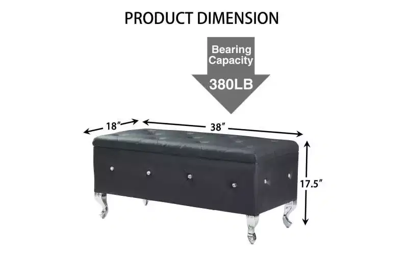 Tufted Storage Ottoman Bench with Crystal Buttons – Upholstered, for Bedroom or Living Room