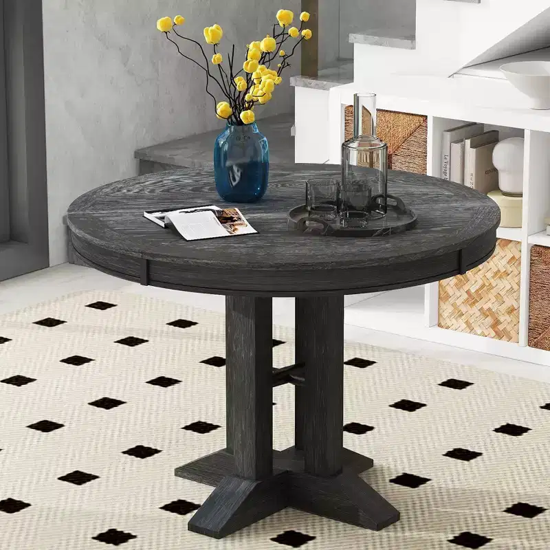 Okak 56IN Farmhouse Extendable Round Dining Table, Round Table with Heavy Pedestal, Folding Table for Kitchen, Dining Room