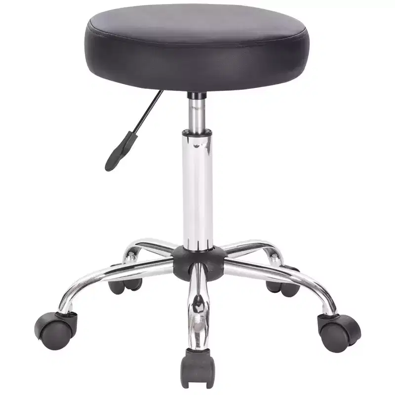 Legacy Decor Set of 2 Black Adjustable Height Pneumatic Round Roller Stool with Chrome Base