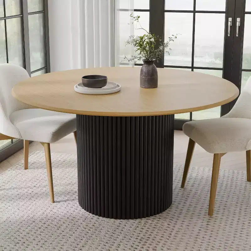 PexFix 52 Wood Round Dining Table Kitchen Table for 4-6 with Arc-Shaped Edge Top & Concave Cylinder Legs for Living/Dining Room Coffee Office Natural