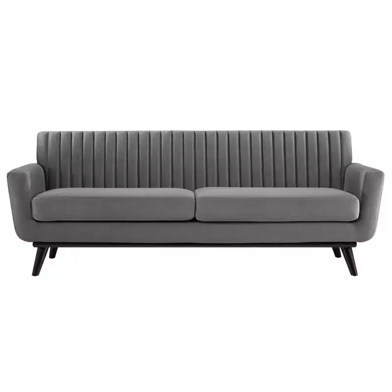 Tufted Performance Velvet Sofa Gray - Upholstered, Wood Frame, Foam Fill
