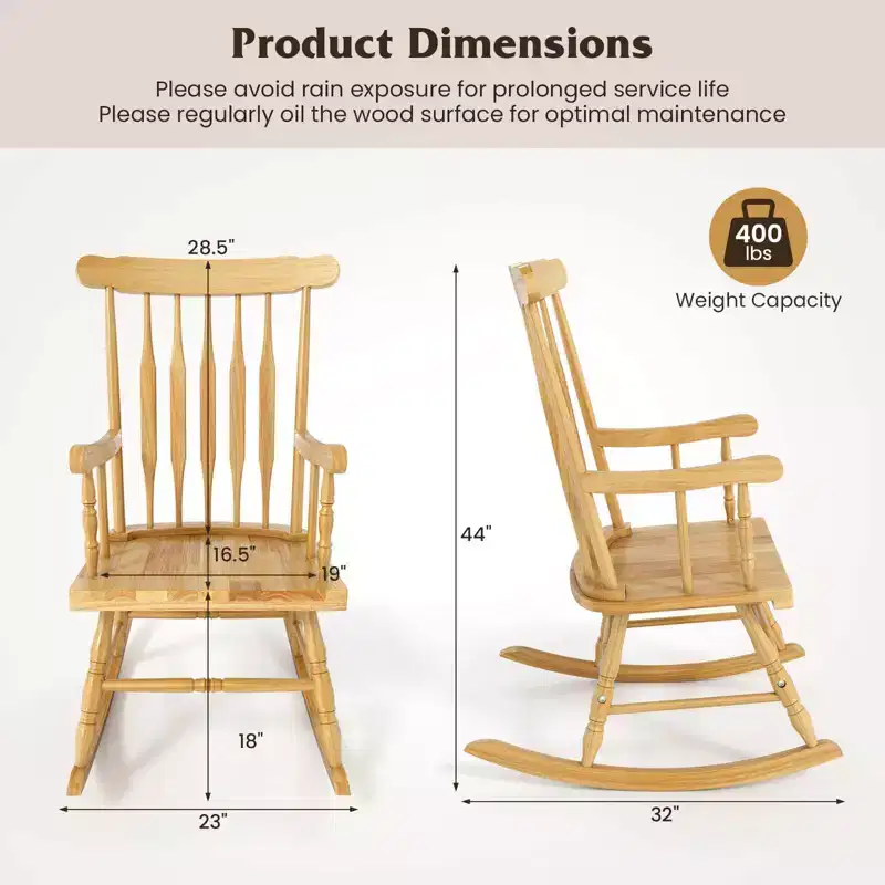 Costway Set of 2 Wood Rocking Chair Glossy Finish White\ Coffe