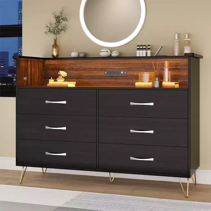 Acekool Smart Dresser - 6 Drawer LED Storage with Charging Station