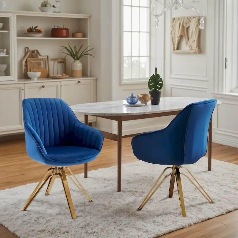 Art Leon Set of 2 Velvet Swivel Dining Chair with Golden Legs