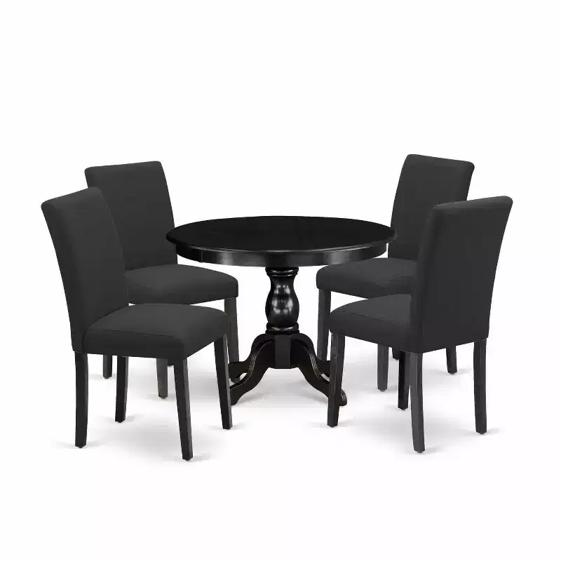 HomeStock 5-Pc Wire Brushed Black Finish Solid Wood Top Dining table with 4 Chairs