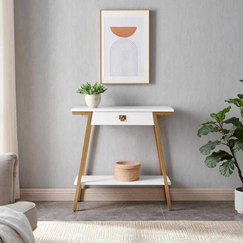 Leick Home Empiria Wood Console Table with Drawer and Metal Frame