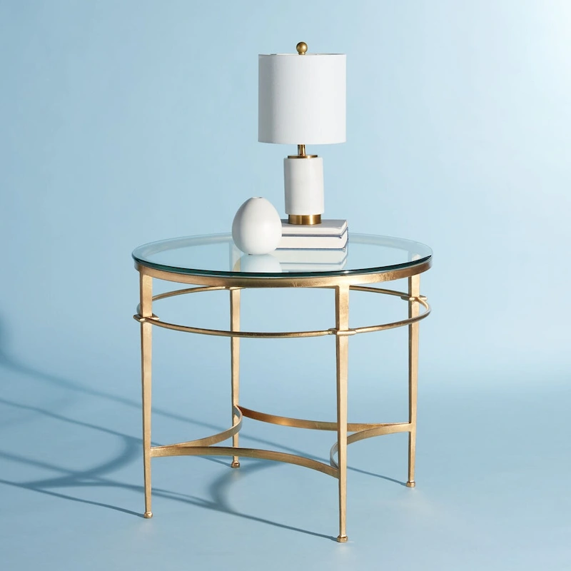 SAFAVIEH Couture Venie Round Antique Gold Glass Side Table - 27 W x 27 D x 23 H - 27Wx27Dx23H