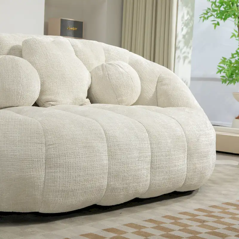 White 63.78 Chenille Lounge Chair with Foam Filling and Pillows