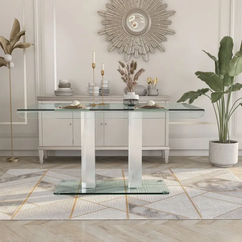 Furniture of America Maza 59-inch Silvertone Metal/Glass Dining Table