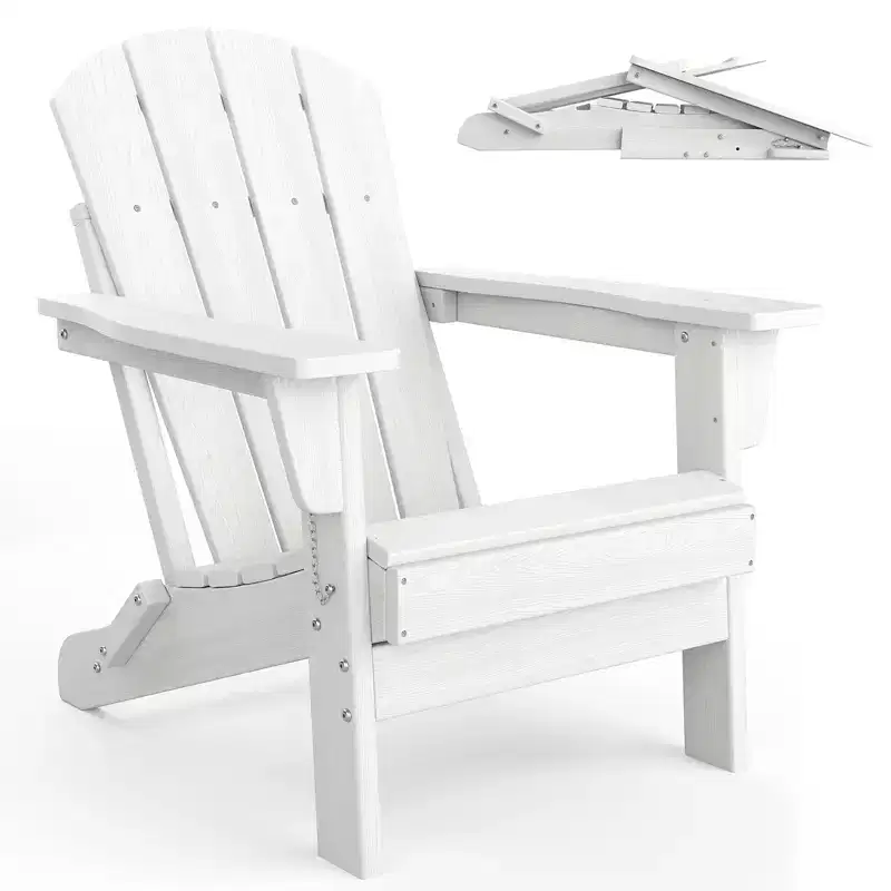 Folding Adirondack Chair for Patio - All-Weather HDPE, Weather Resistant Synthetic Wood-Look, Outdoor Chair for Backyard Garden Fire Pit Poolside