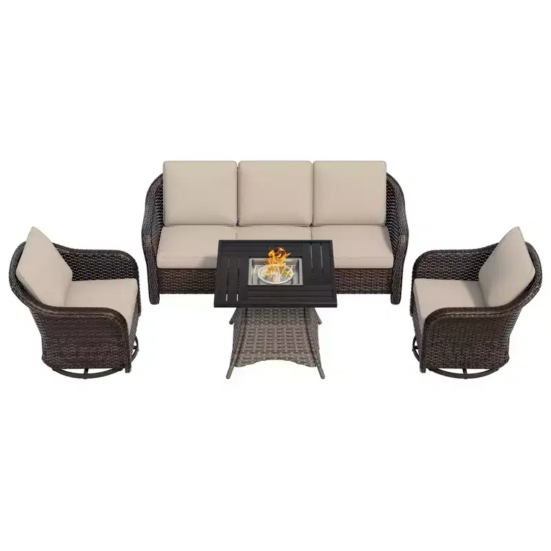 UPTIOT Outdoor Wicker Patio Conversation Furniture Set with Optional Fire Pit Table