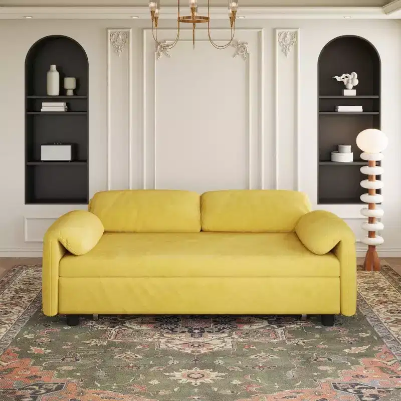 54 Inch Modern Convertible Sofa, Velvet Sofa Bed with Storage Pockets, Retractable Loveseat for Living Room