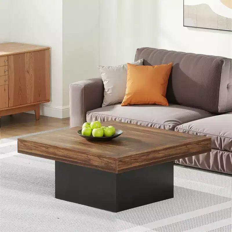 MAYEERTY Square LED Coffee Table 35.4, Rustic Industrial Living Room Table with Adjustable Light