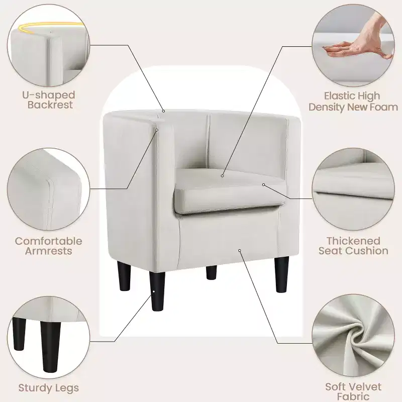 Yaheetech Upholstered Barrel Chair Accent Arm Chair