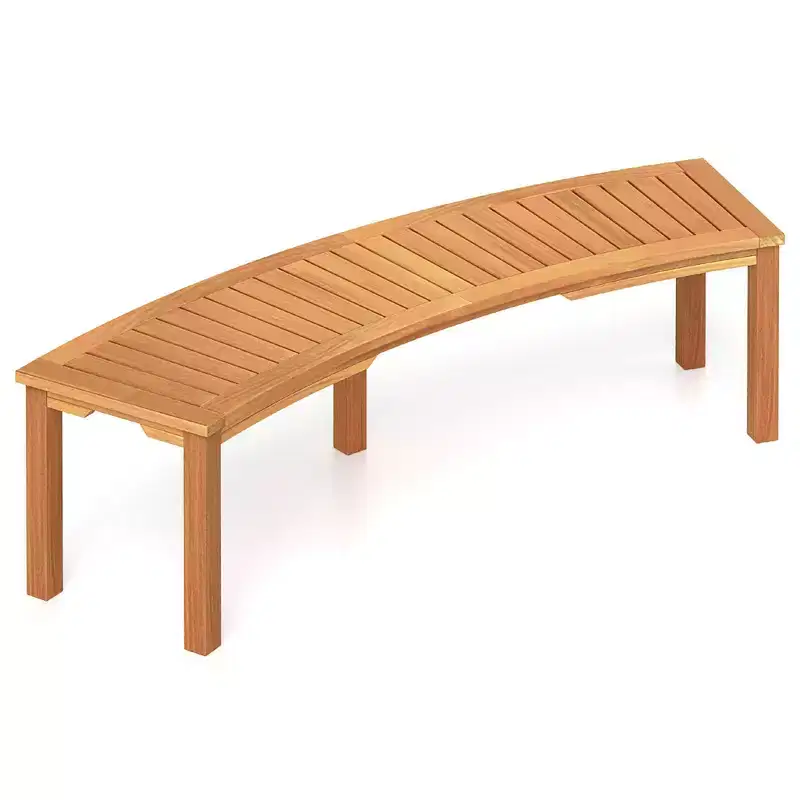 Costway 1/4 PCS Outdoor Curved Bench with Slatted Seat Solid Acacia Wood for Yard