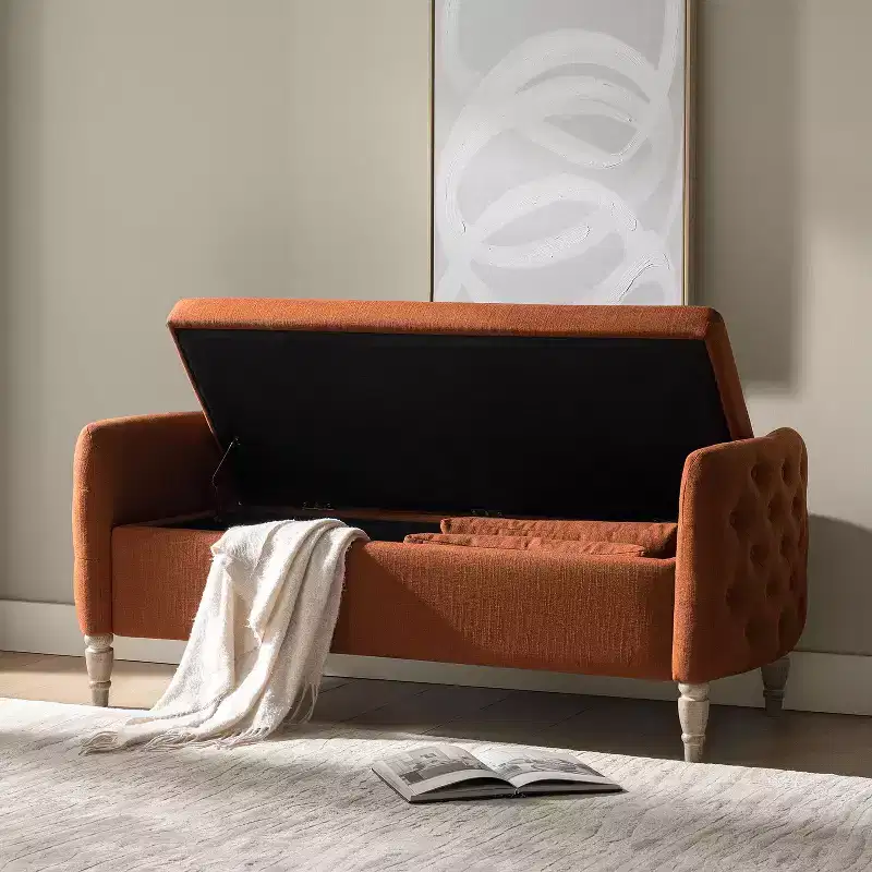 Pete Farmhouse Bench with Button-tufted|HULALA HOME-BURN-BRICK
