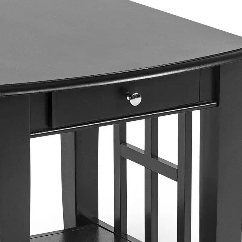 End Table Black: Square Veneer, Fixed Shelf, Drawer, Wood Frame, 23.5" Height