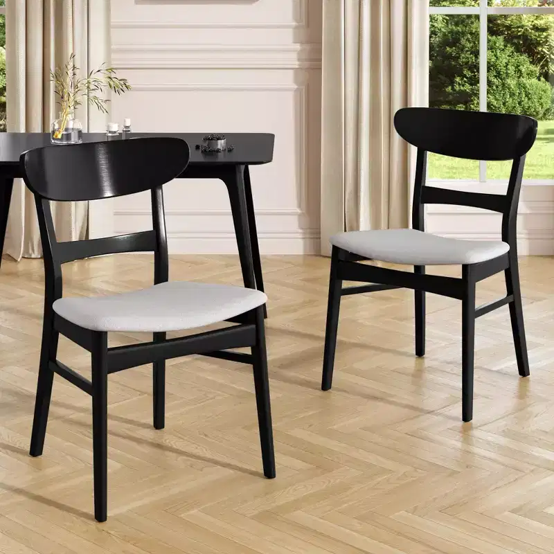 Mid-Century Modern Dining Chairs Set of 2, Round Upholstered with Curved Back & Metal Legs, Boucle Kitchen Dining Room Side Chairs