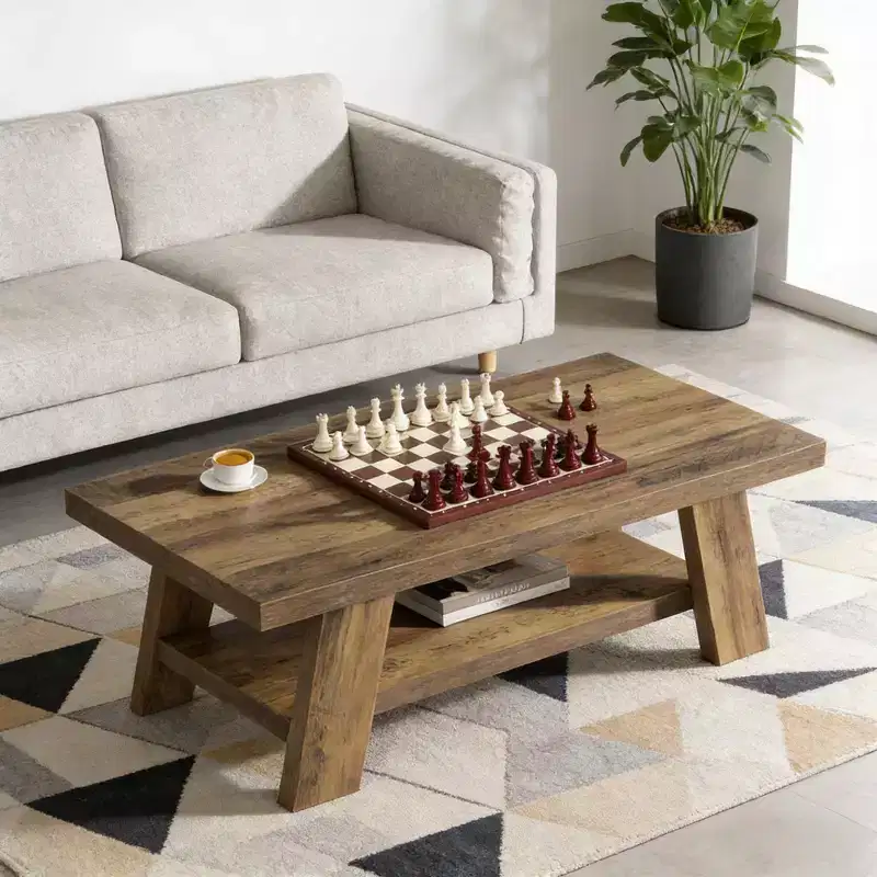 Brown Rectangle Coffee Table with 2-Tier Open Shelf, 1 Piece