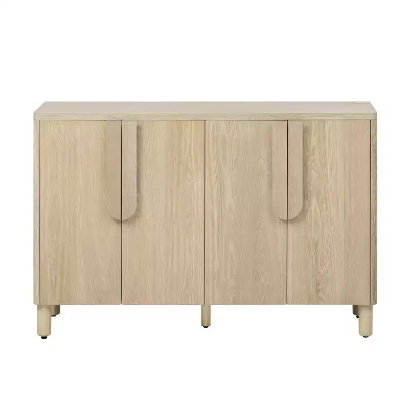 Luxystar 4-Door Sideboard Cabinet with Storage, Unique Arc Handles and Adjustable Shelves for Dining and Living Room, Natural
