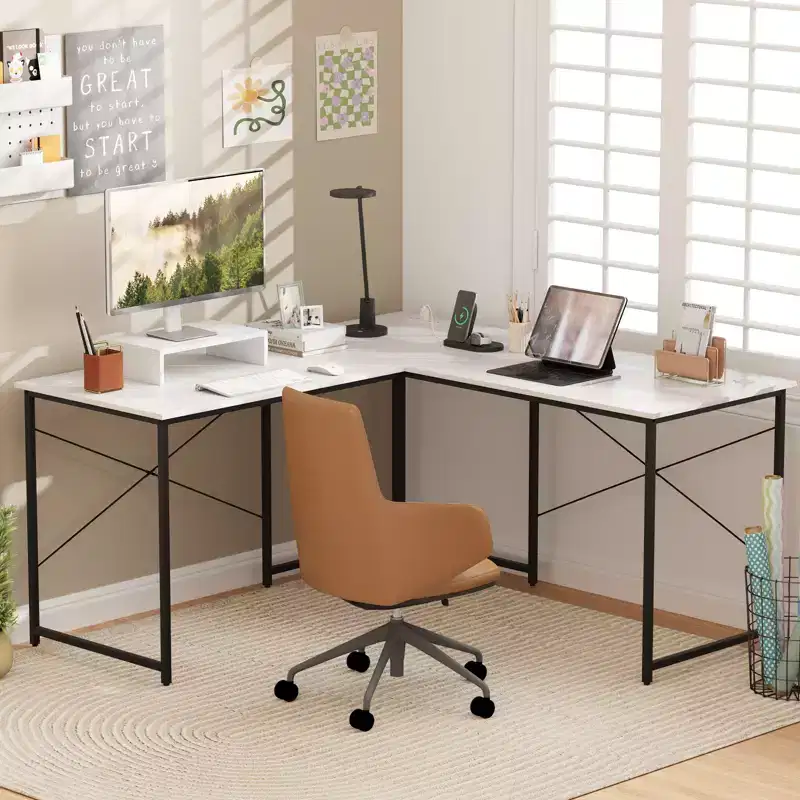 L-Shaped Computer Desk with Power Outlets, 95