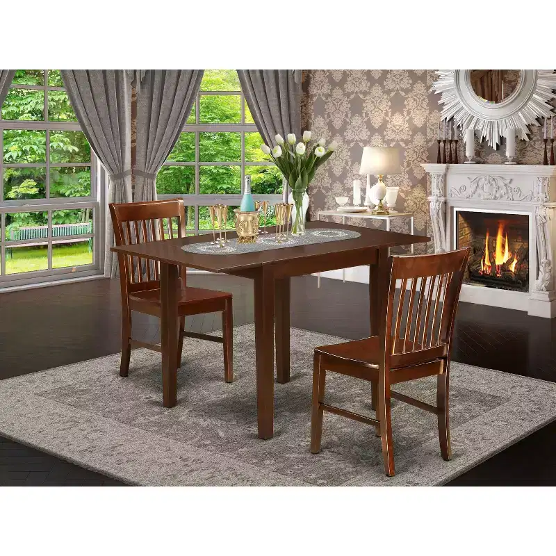 HomeStock Belmont 3Pc Dining Set Features a Wood Table and 2 Wooden Dining Chairs with Seat and Slat back, Mahogany Finish