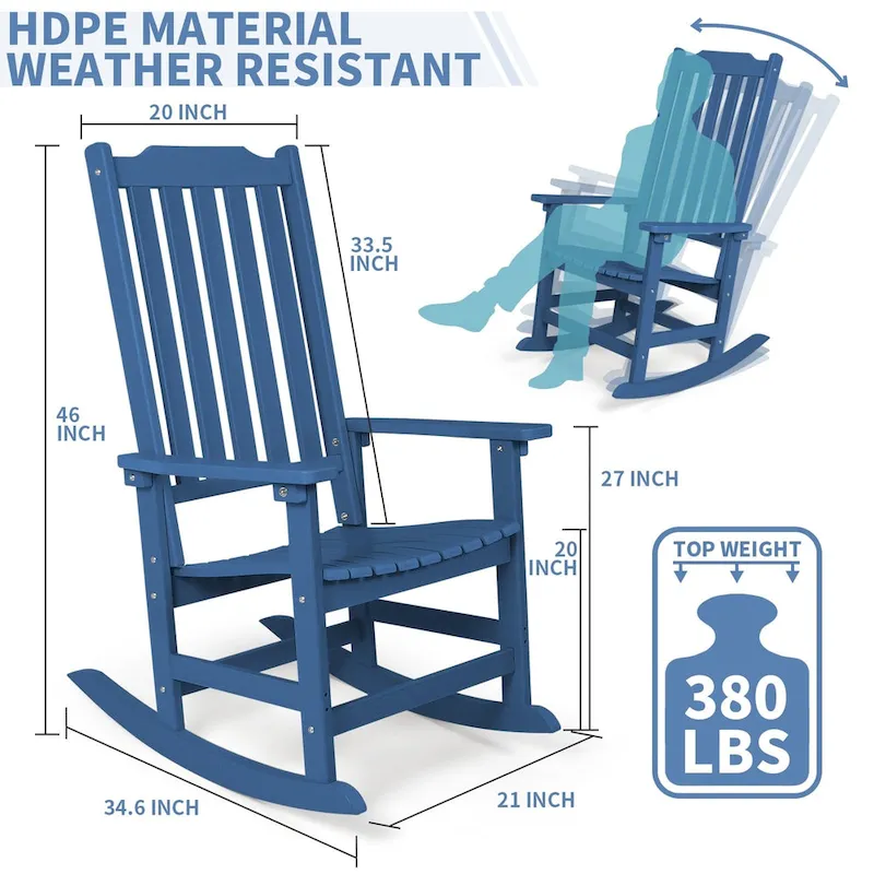Vrakae 2 PCS Patio All Weather Resistant High Back Rocking Chair