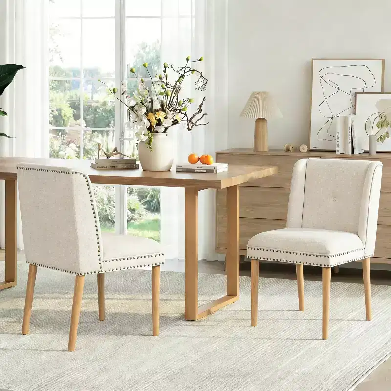 Christopher Knight Home Delph Modern Rivet Upholstered Dining Chairs with Rubber Wood Leg (Set of 2)