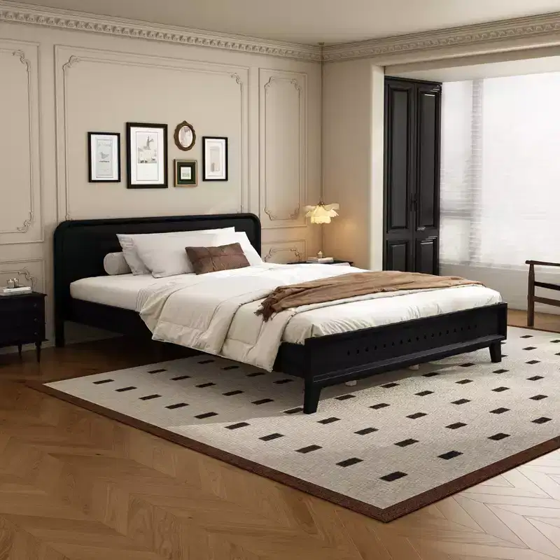 Queen/King Size Bed Frame, Pine Wood Platform Bed with Headboard, No Box Spring Needed - ModernLuxe