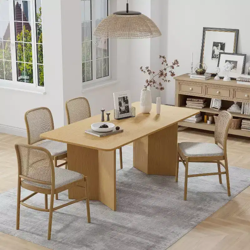 67 Farmhouse Large Rectangle Yellow Dining Table for 4-6 People with V-Shaped Legs for Dining Room and Living Room