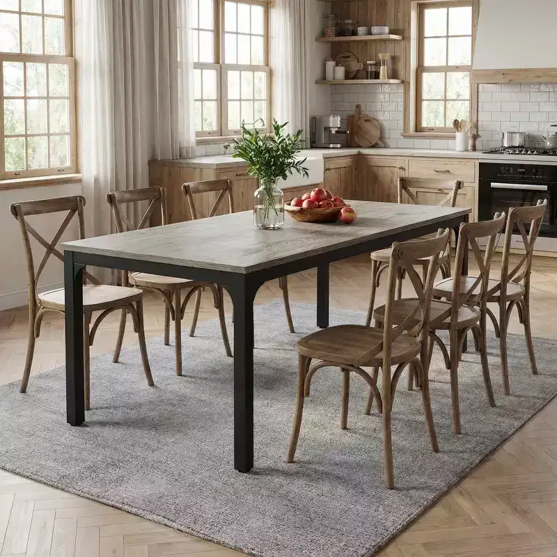 78.7 6-8 Person Rustic Dining Table, Waterproof Scratch Resistant Modern Kitchen & Office Table