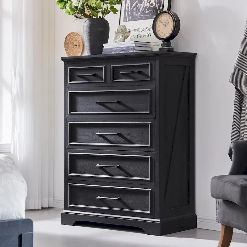 Farmhouse 6 Drawers Dresser Chests, Wood Rustic Chest of Drawers