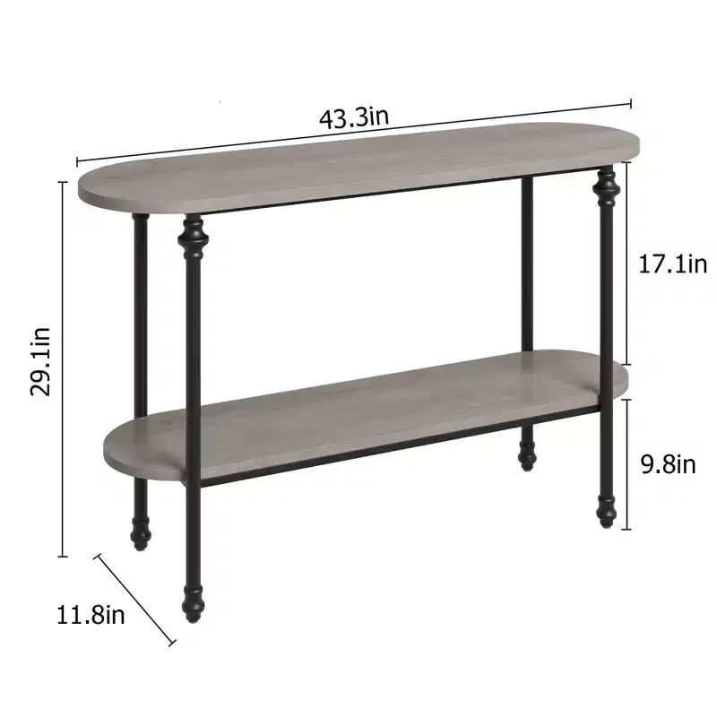 2-Tier Console Table, 43.3 Industrial Entryway Table with Storage Shelf, Metal Frame Sofa Table Behind Couch for Living Room, Hallway & Foyer