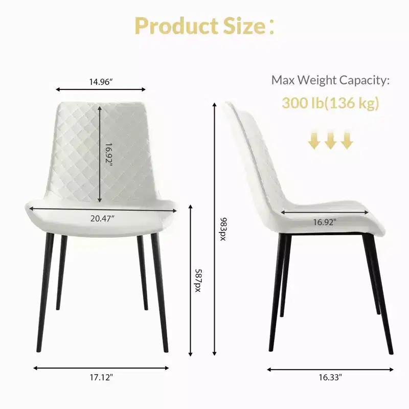 Waterproof PU Leather Dining Chairs Set of 2/4 with Metal Legs, Scratch-Resistant Feet, 300 lbs Capacity