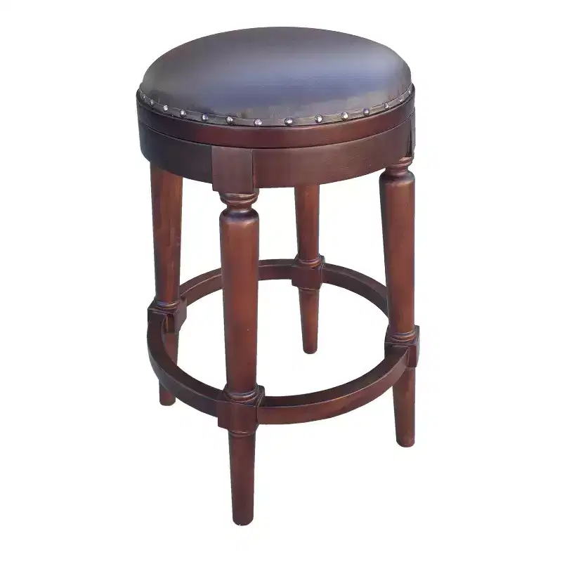 Round Counter Stool – Solid Mahogany Frame with Faux Leather Seat