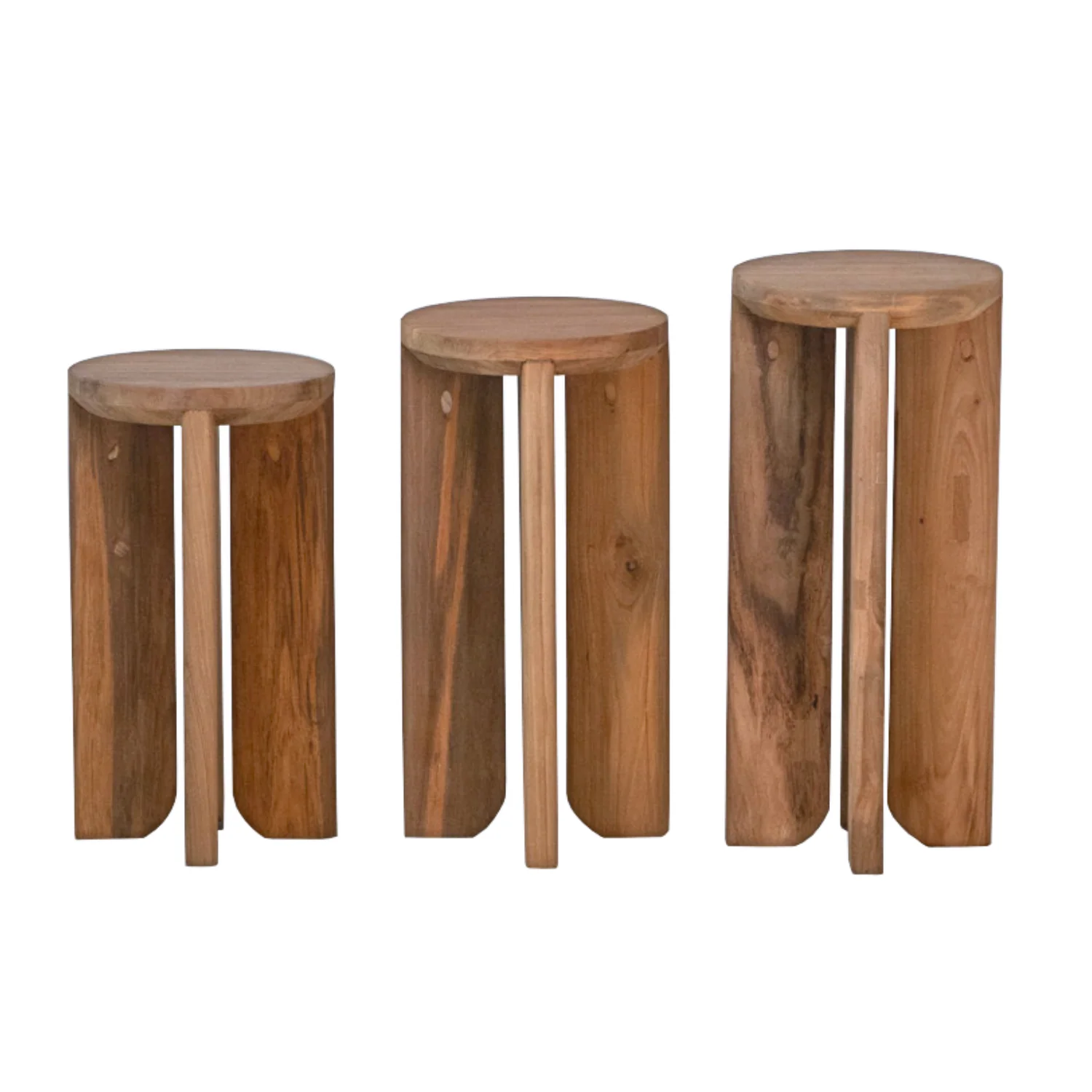 Rustic Teak Side Table with Reclaimed, Round | Set of 3