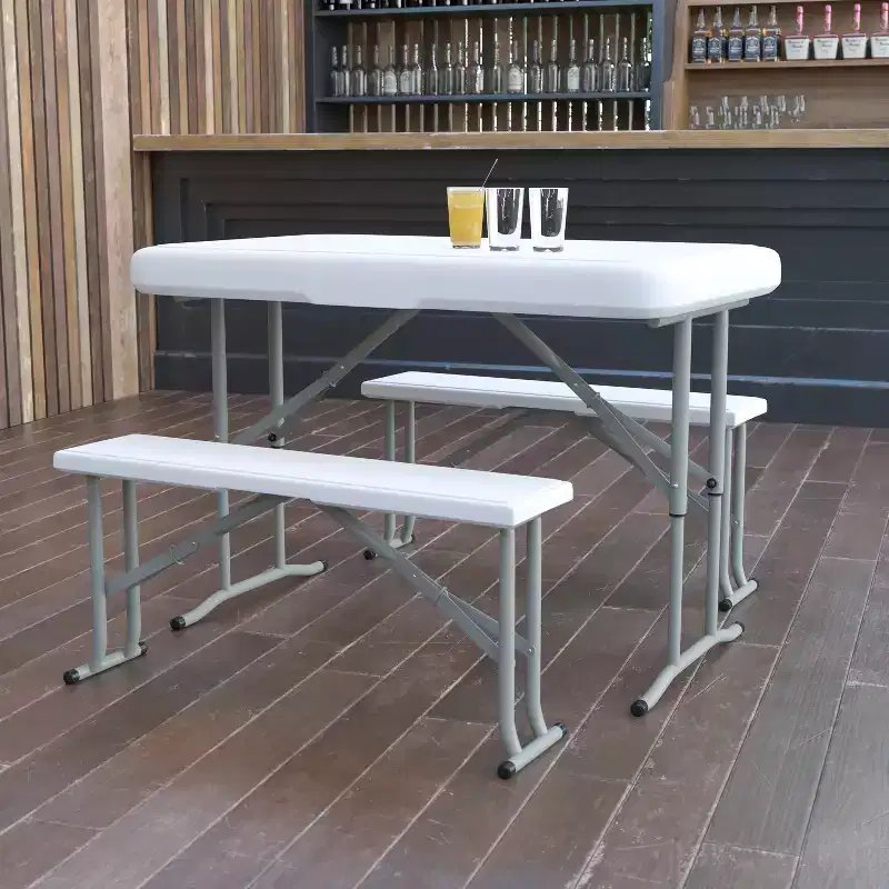 Emma and Oliver 3 Piece Portable Plastic Folding Bench and Table Set