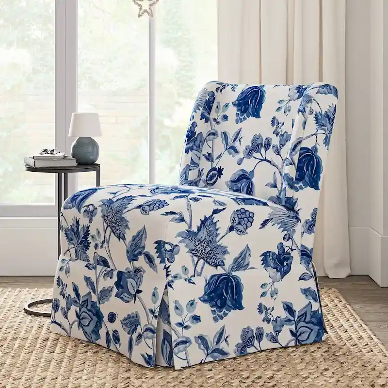 Falk Upholstered Farmhouse Armless Chair with Slipcover and Solid Wood Legs by HULALA HOME