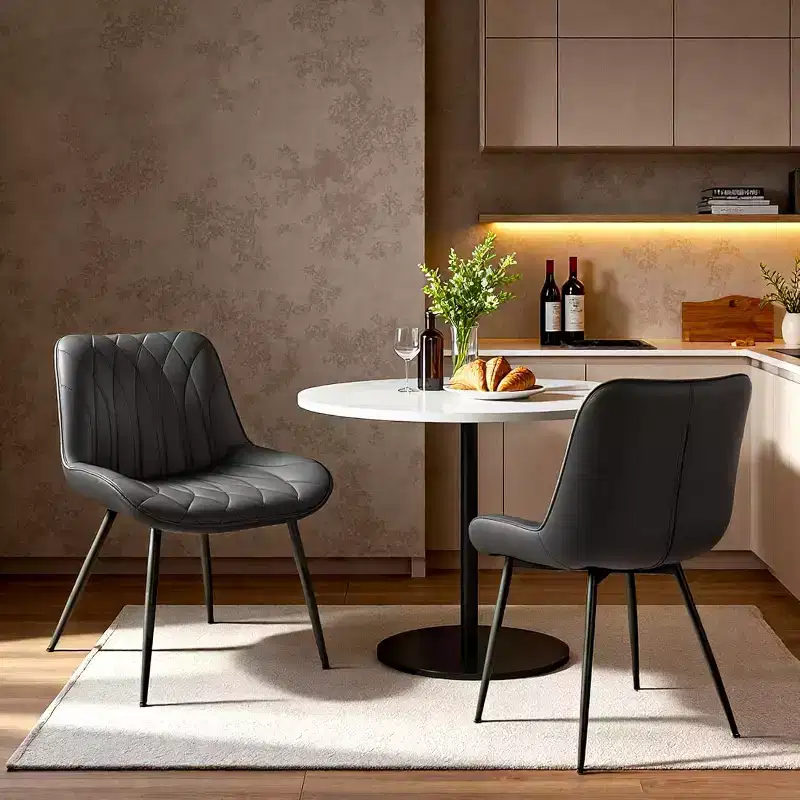 Modern Dining Chairs Set of 2/4/6, Modern Dining Room Chairs with Thick Cushions, Faux Leather Upholstered Side Chairs with Metal Legs, Black