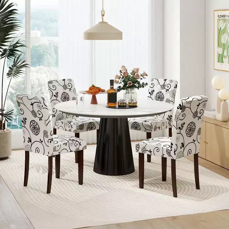 Costway Wooden Dining Chair Set of 4 w/Rubber Wood Legs Padded Seat S Springs High Back