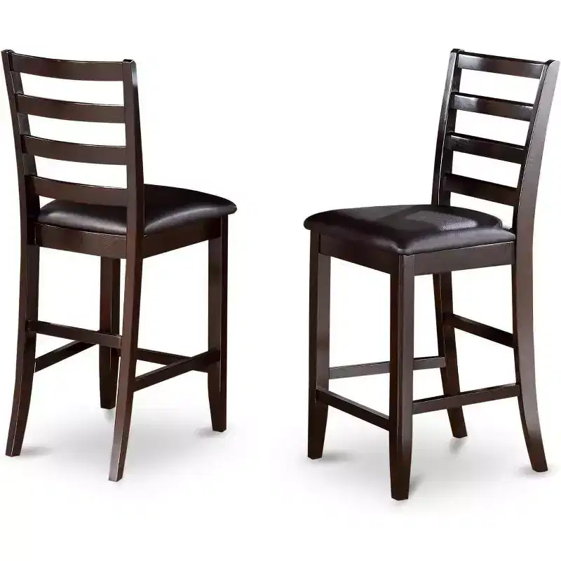 HomeStock 24 in.H Brown Finish Mid Back Wooden Counter Barstool in Rectangle Shape with Faux Leather Upholstered