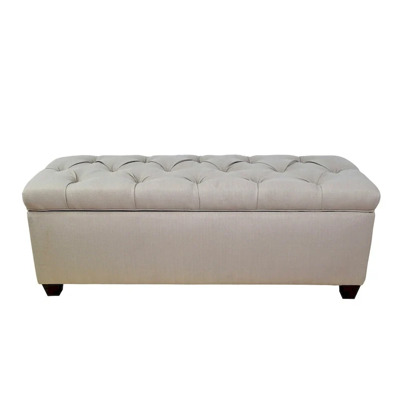 Khaki Diamond Tufted Shoe Storage Bench with Cushioned Seat