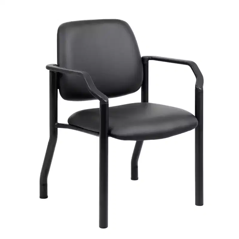 300lbs Guest Chair Antimicrobial Black, Sturdy Mid Back, Metal Frame, Easy Clean