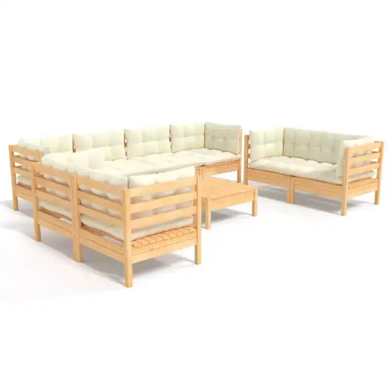vidaXL Solid Pinewood Patio Lounge Set with Cushions Multi Colors