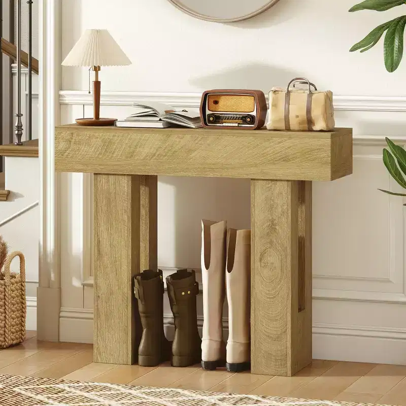 Narrow Farmhouse Console Table, Sofa Table for Living Room, Hallway, Entrance - Oak